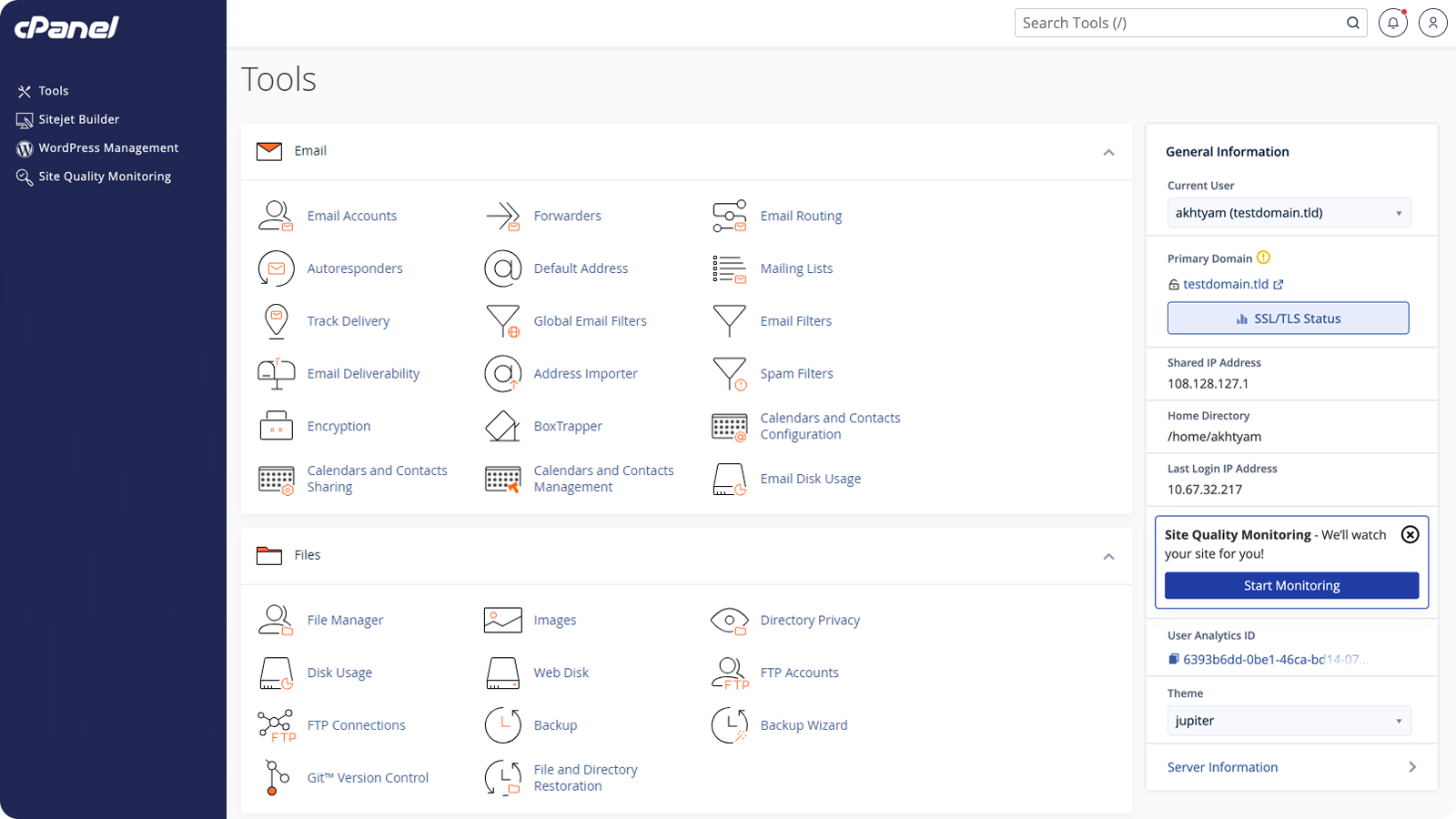 A view of the modern Hostalig cPanel interface for website management
